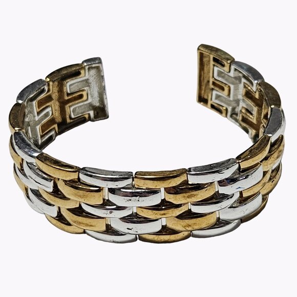 Elegant Two Tone Gold Silver Bar Link Cuff Bracelet Evening Fashion Jewelry - Picture 1 of 4